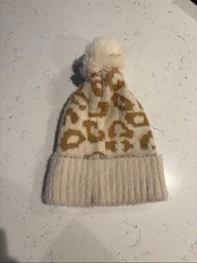 Leopard Knit Pom Beanie